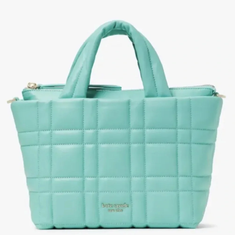 Kate Spade Softwhere Quilted Leather Mini Tote Crossbody Summer Rain Turquoise